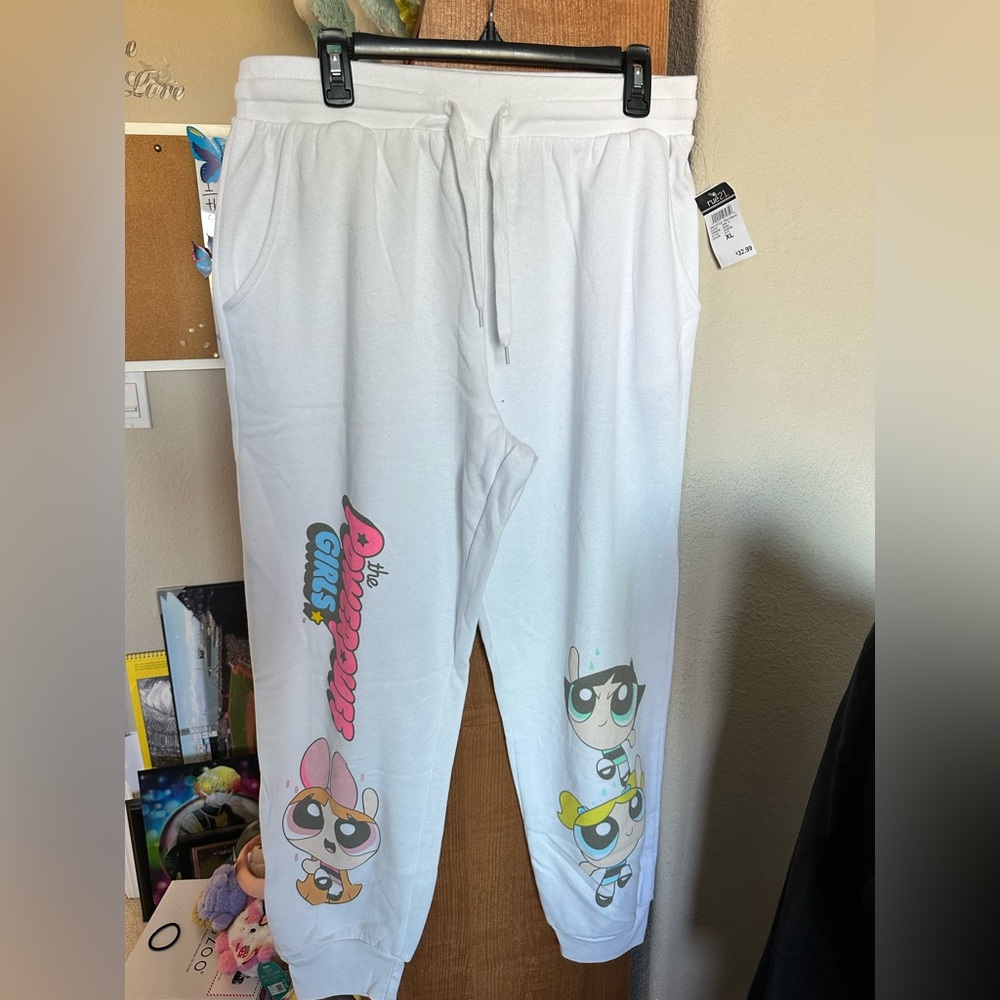 NWT Womens White XL Powerpuff Girls Sweats Sweatpants Rue21